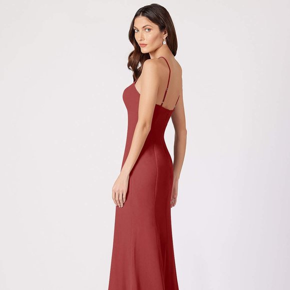 AZAZIE NWT UnalteredLivy Mermaid Chiffon Floor-Length Dress in RUST size 2 or A2 - Picture 4 of 7